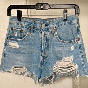 Levi's 501 Light Blue Distressed Jean Shorts